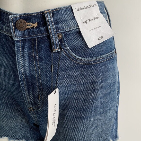 Calvin Klein Jeans Shorts Blue Denim Raw Hem High Rise 27 - Picture 5 of 8